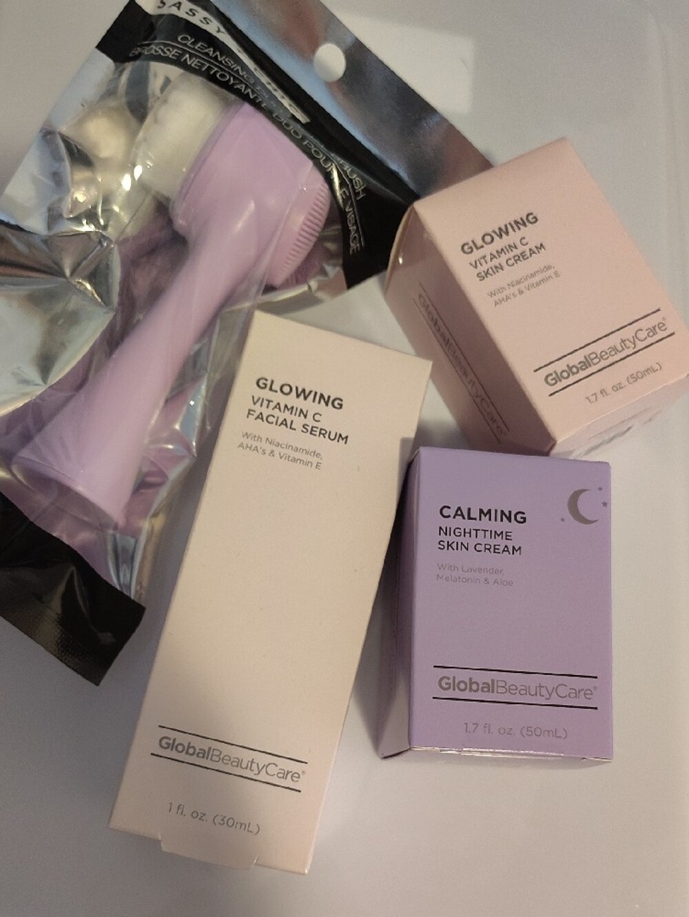 🆕4PC Skin Care Lot: Duo Facial Brush, Vitamin C Serum, Day & Nite Creams